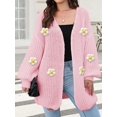 thumbnail image 4 of Female Sweaters Floral V-Neck Long Sleeve Sweater Open Front Knit Buttonless Trendy Sweater Outerwear Pink One size, 4 of 8