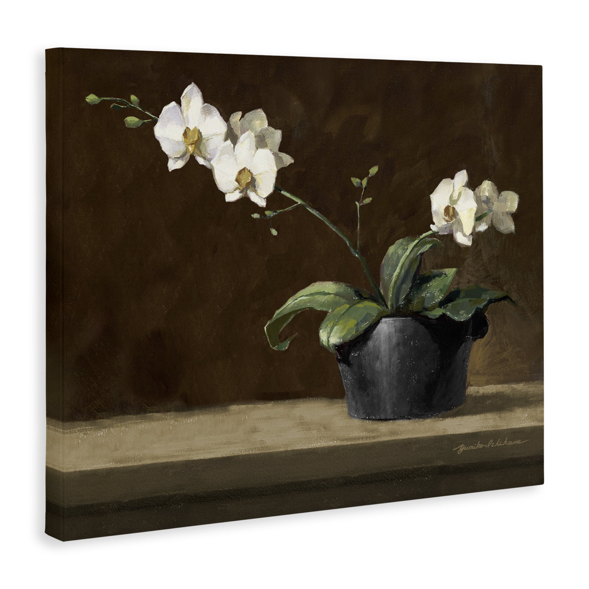 Stupell Industries Potted White Orchid on Ledge Canvas Wall Art, design by Yumiko Ichikawa