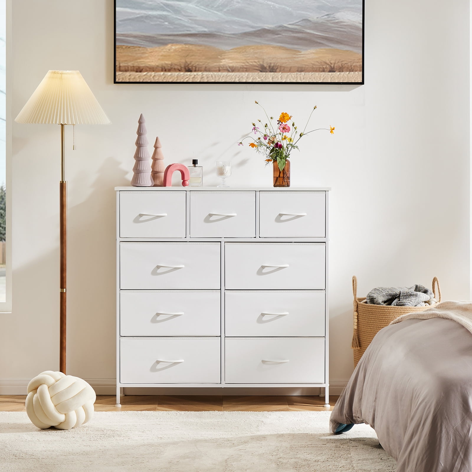 CONCETTA 9-Drawer Fabric Dresser Storage Chest for Bedroom, Closet, Storage Furniture for Adults, White