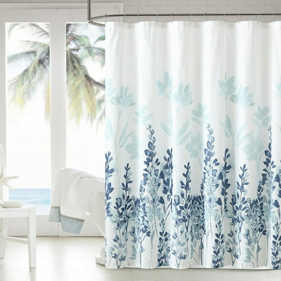 VOTRUDI Polyester Shower Curtain with 12 Metal Grommets, Blue Botanical Waterproof Design, 71x71in