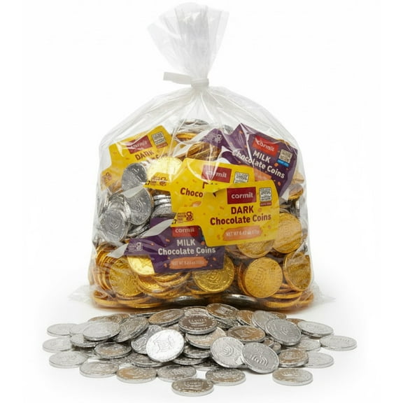 Hanukkah Chocolate Gelt Coins, Milk and Dark Variety Pack, 24 Mesh Bags with 3 Coins Each, Gold Foil Wrapped, Kosher Certified, Traditional Dreidel Game Treats