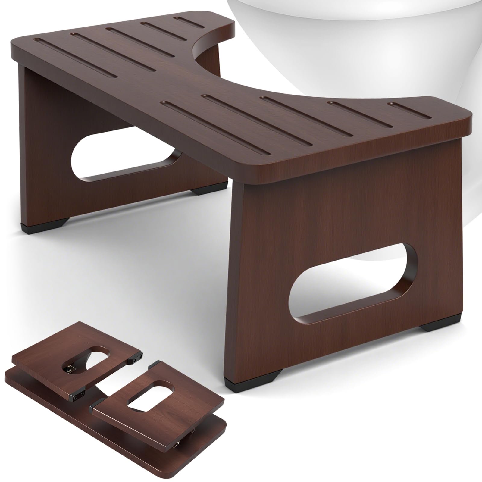 Foldable Toilet Stool, 7 Inch Poop Stool for Bathroom, Bamboo Toilet Potty Squat Adults, Dual Anti-Slip Potty Step Stool for Pooping, Improve Squatting Posture and Comfort Seniors, Natural