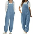 thumbnail image 2 of BLVB Women's Fashion Baggy Loose Linen Bib Overalls Jumpsuit Casual Sleeveless Taper Pants Outfits Rompers with Pockets, 2 of 7