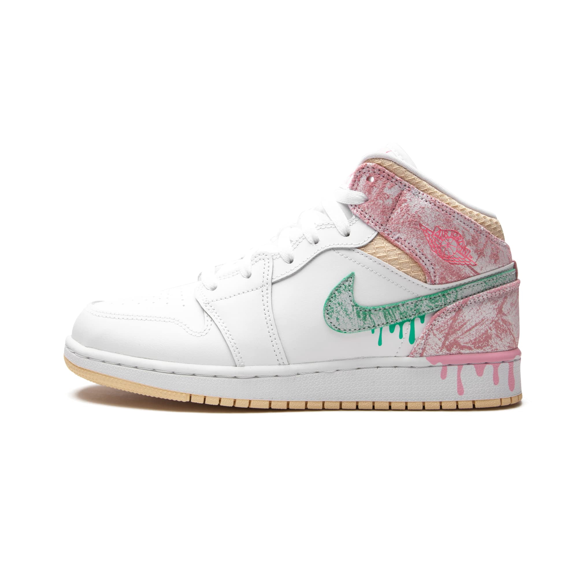 Nike Air Jordan 1 Mid Paint Drip Grade School GS Youth Women Numeric 7 White Walmart