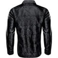 thumbnail image 5 of Long Sleeve Shirts for Men Button Up Casual Slim Fit Vintage Jacquard Tops Turn Down Collar Solid Color 2025 Fall Winter Trendy Mens Shirts Black XL, 5 of 5