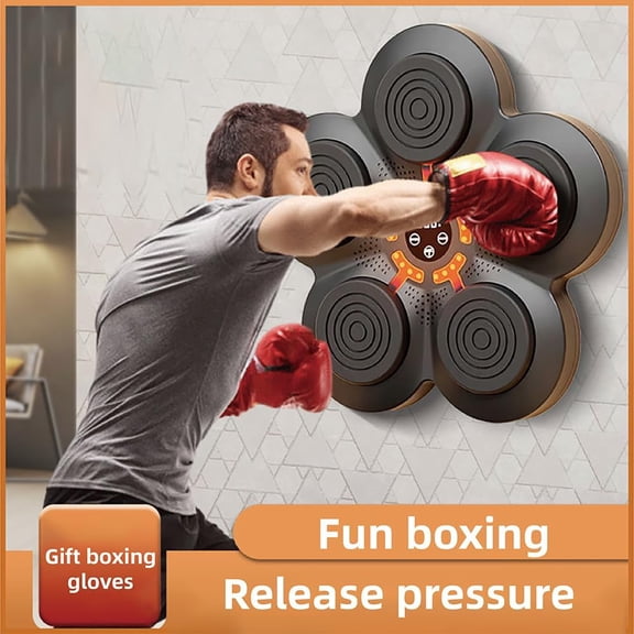 Sminiker Music boxing trainer, with LED punching pads, training equipment for children and adults, with gloves, is suitable for home office venues (black)