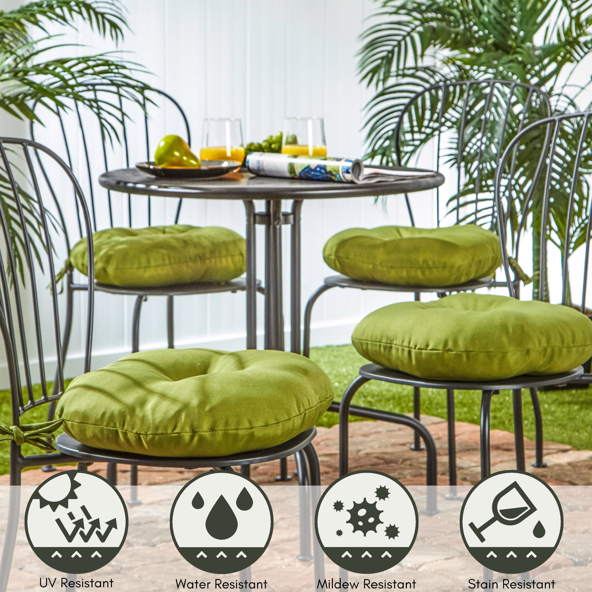 Greendale Home Fashions Summerside Green 15 in. Round Outdoor Reversible Bistro Seat Cushion (Set of 2)