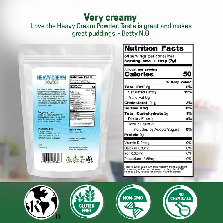 Z Natural Foods Heavy Cream Powder, Creamy, Shelf-Stable