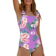 thumbnail image 1 of Womens Bikini Swimsuits Ruffle O-Neck Bikini Bathing Fashion Strap Print Tankinis Swimwear for Women Purple, 1 of 4
