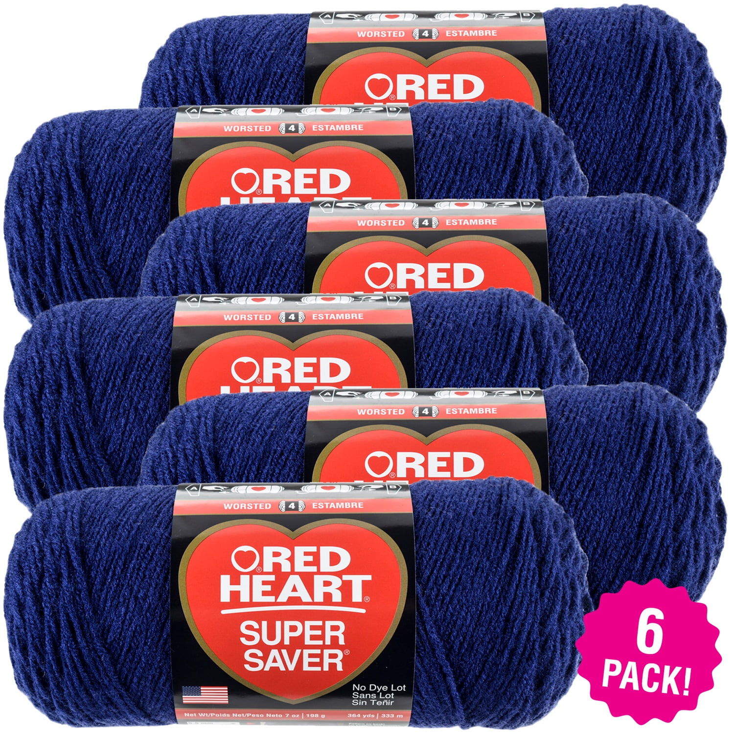 Red Heart Super Saver Yarn Soft Navy, Multipack of 6