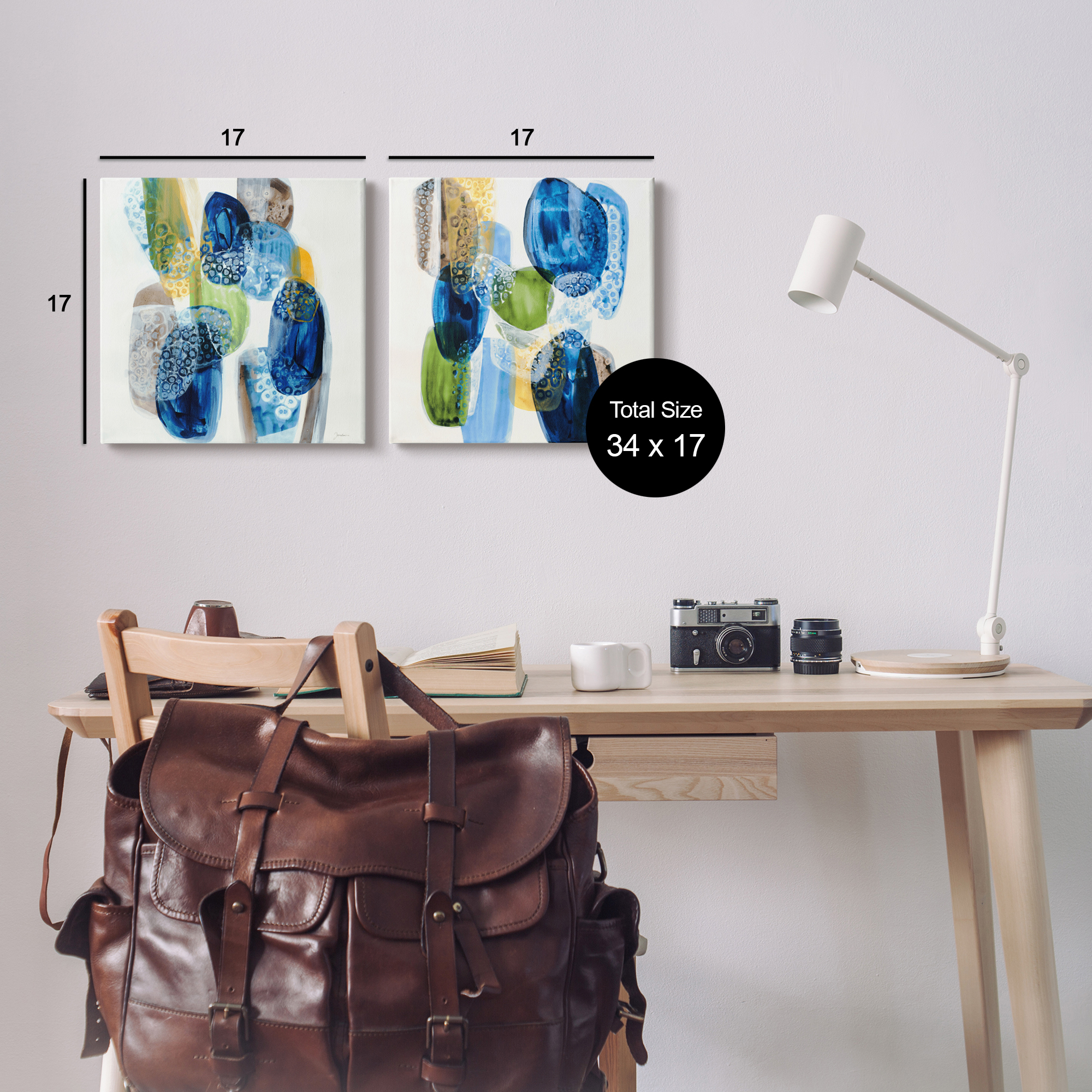 Stupell Industries Abstract Blue Pebbles Abstract Painting Gallery Wrapped Canvas Print Wall Art, 17 x 17, Set of 2