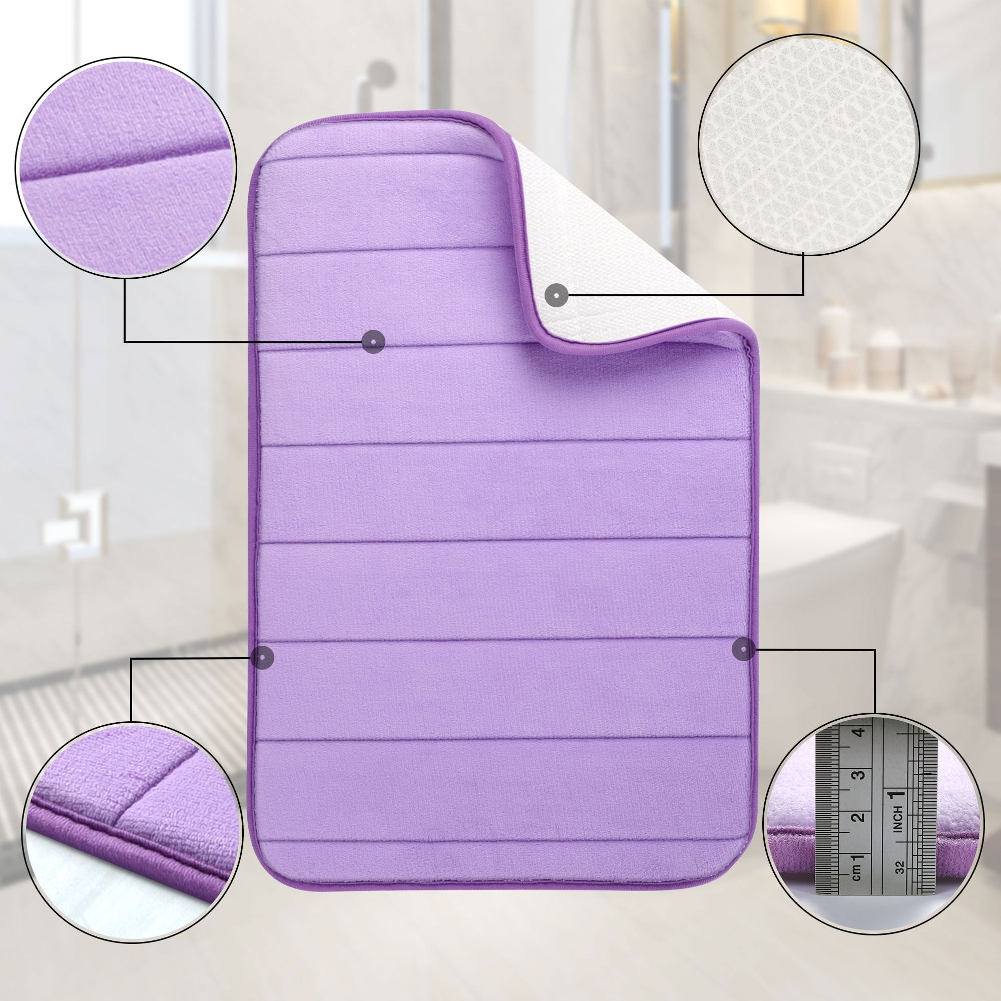 Unique Bargains 2Pcs Soft Memory Foam Bath Mat 17" x 24" Non Skid Light Purple