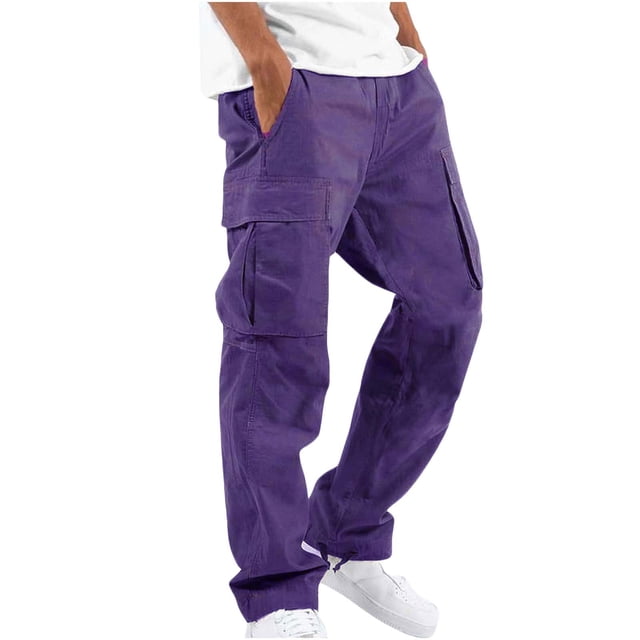 Pantalon Homme Uni Décontracté à Multiples Poches Extérieur Coupe Droite Pantalon D\'entraînement Physique Pantalon Cargo Pantalon