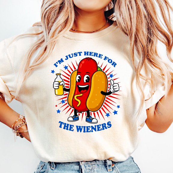 Just Here For The Wieners Shirt, Comfort 4Th Of July Funny Hot Dog Shirt, Independence Day T Shirt, Retro America Patriotic Weenies Shirt Birthday Gifts; For Men & Women