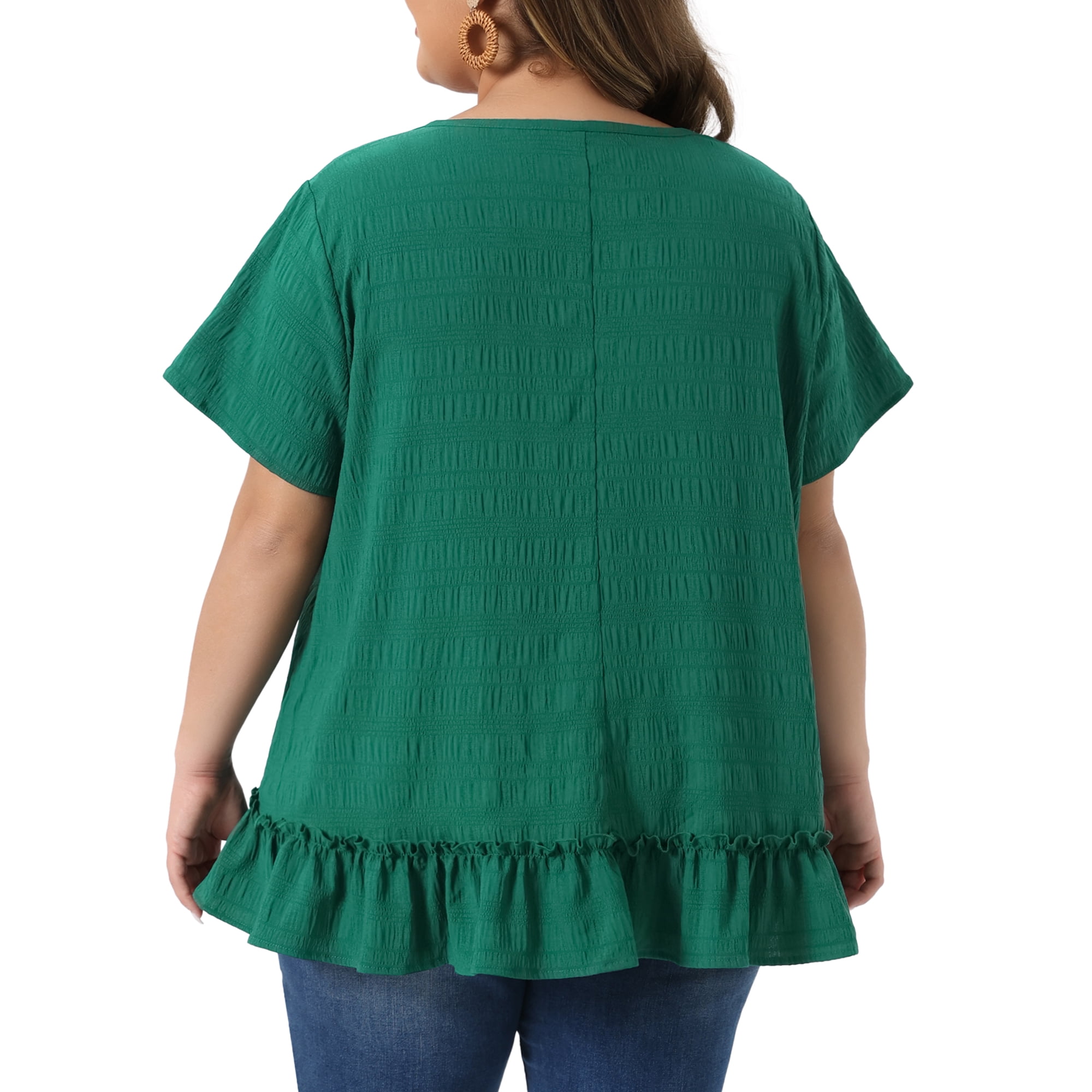 DARING DIVA Women's Plus Crew Neck Short Sleeve Loose Fit Flowy Blouse Top 4X Green