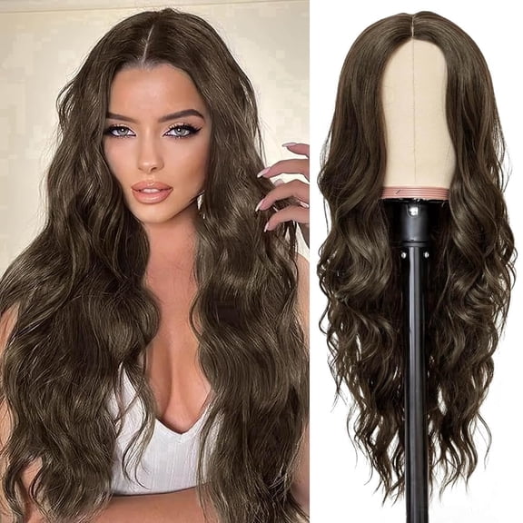 Creamily 22 Inch Long Brown Wavy Synthetic Wig for Women – Natural Hairline, Breathable Cap, Daily Wear
