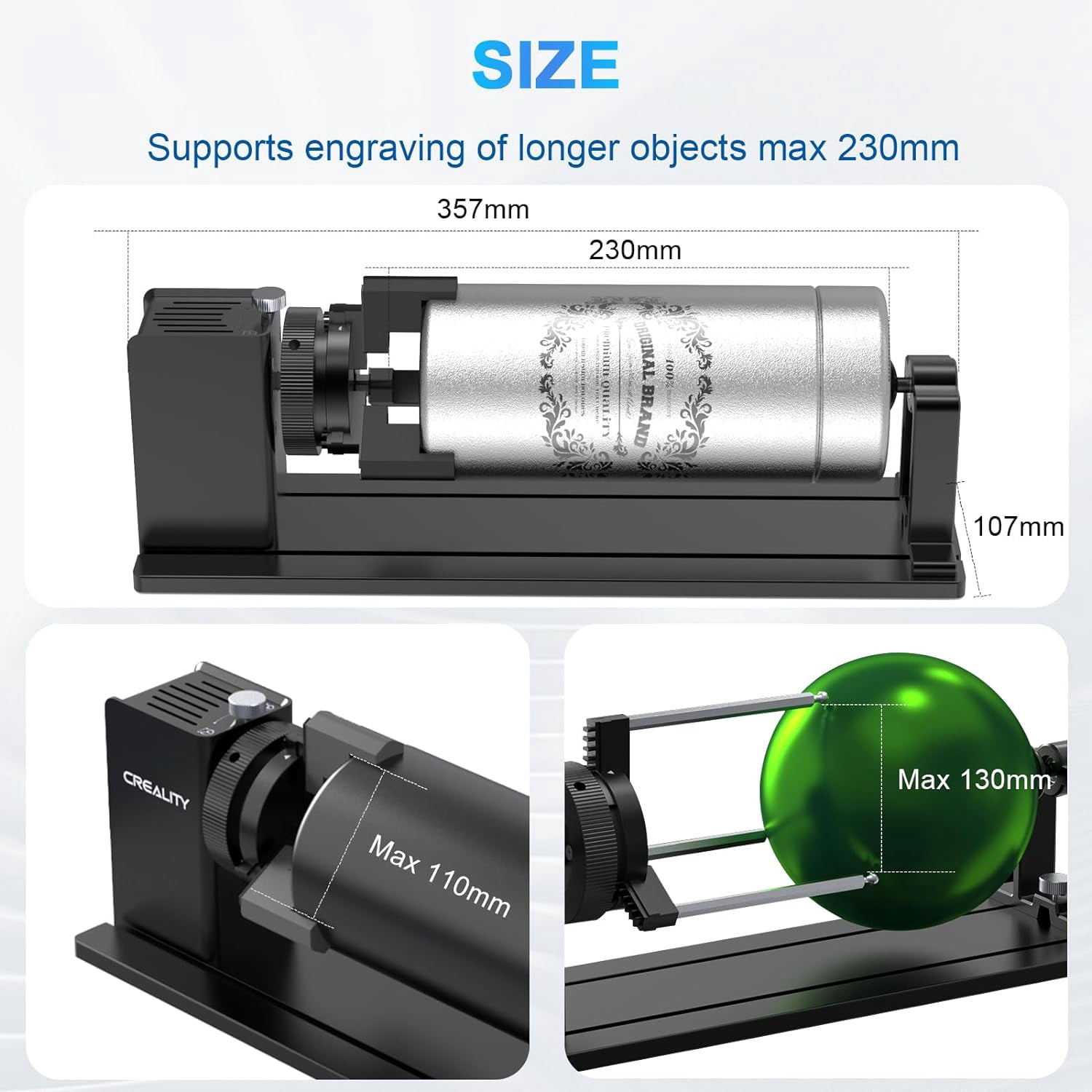 Creality Laser Rotary Roller, Y-Axis Rotary Chuck for Most Laser Engravers, Rotary Kit Pro with 3 in 1 Jaw and Module Suitable for Engraving Cylindrical Objects,Wine Glass, Tumbler, Ring,Ball