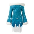 thumbnail image 5 of BLTIBY Christmas Dress for Women Fall Winter One Shoulder Long Sleeve Printed Fuzzy Wrap Hip Mrs Claus Costume Xmas Outfits Holiday Party Swing Dress Sky Blue S, 5 of 5