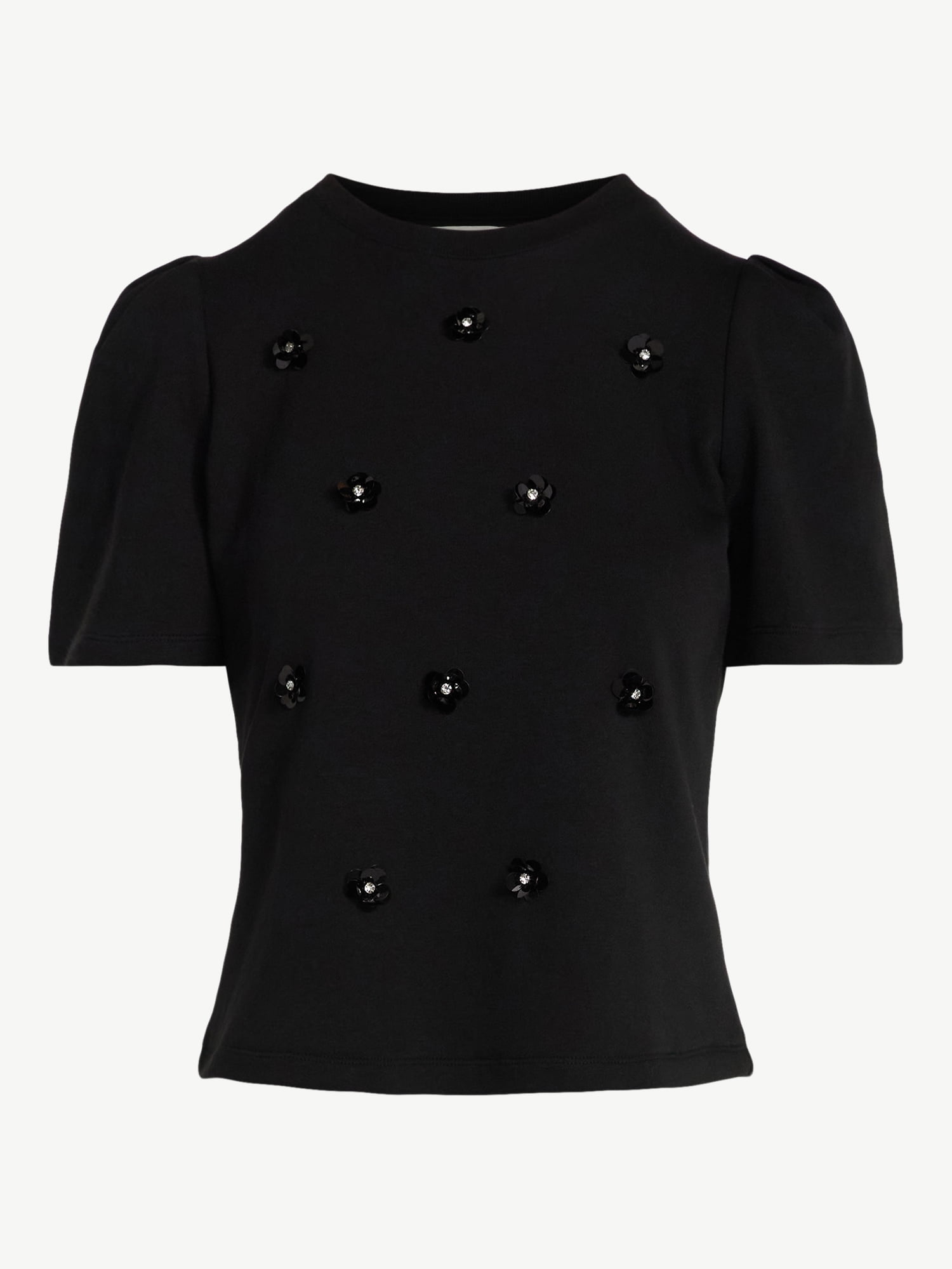 Free Assembly Women's and Women's Plus Embellished Pleat Shoulder Top with Short Sleeves, Sizes XS-4X