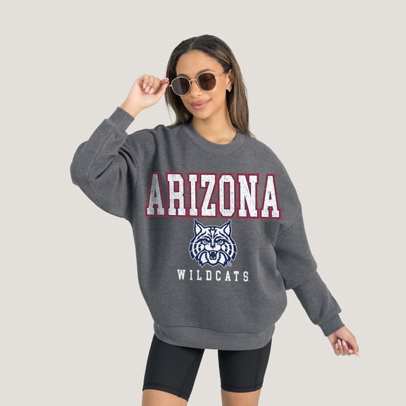 Women's Gameday Couture  Heather Charcoal Arizona Wildcats Oversized Distressed Fleece Pullover Sweatshirt
