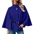 thumbnail image 4 of Women's Elegant Woolen Cape Coat - Solid Color Waist Tie Hooded Outerwear, Stylish Warm Winter Jacket, Royal Blue Size XL, 4 of 6