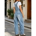 thumbnail image 6 of Women Sleeveless Denim Overall Pants Casual Loose Barrel Leg Jeans Jumpsuit with Pockets, 6 of 7
