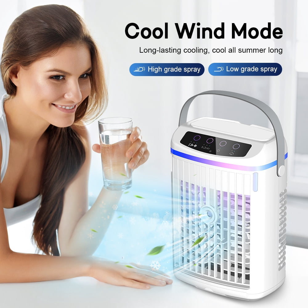 Flaremore Portable Mini Air Conditioner Fan, USB Evaporative Cooler with 3 Wind Speeds, 3 Timers, and Touch Screen Control, for Home, Office, Camping, or Car Use, White