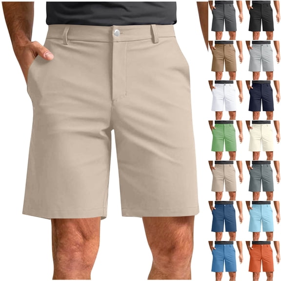 Havenre Mens Stretch Golf Shorts Flat Front Quick Dry Chino Dress Shorts for Men Casual Button Stretch Elastic Waist Work Shorts with Pockets Khaki#01 XXXL