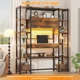 thumbnail image 5 of 6 Tier Bookcase with Writing Desk, LED Light Computer Desk with Hutch and Bookshelf, Storage Cabinet with Door, Storage Drawer, Brown, 5 of 10