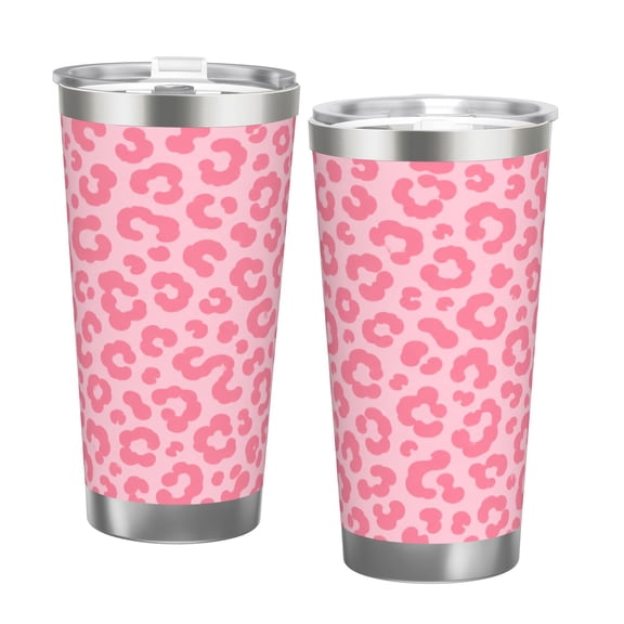 Pink Leopard Print 20oz Insulated Tumbler with Handle and Straw Travel Coffee Cup Car Cup Gift for Women with Double Silver Rim