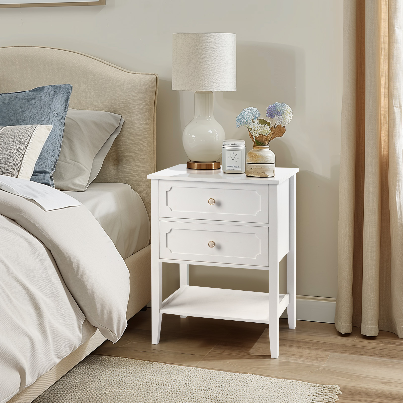 Ktaxon Solid Wood Nightstand, Side Table Night Table, White