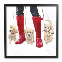 Stupell Industries Labrador Puppies Rain Boots Red White Dog Art Framed Wall Art Design by Emily Adams, 12" x 12", Black Framed