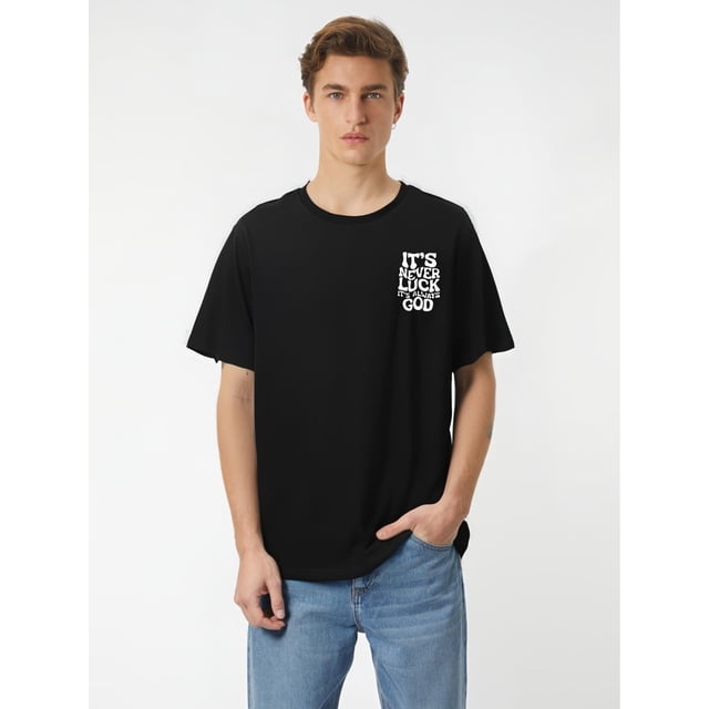 Men's Short-Sleeved Crew Neck T-Shirt, Casual Top With " It's Never Luck" Letter Print, Summer Tee