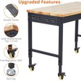 thumbnail image 2 of 60" x 22" Adjustable Workbench, Heavy-Duty Workbench with a 2000 LBS load Capacity, Metal Frame with Power Outlets and Casters, Rubberwood Table Workbench for Workshops, Garages, Offices, Homes, 2 of 6