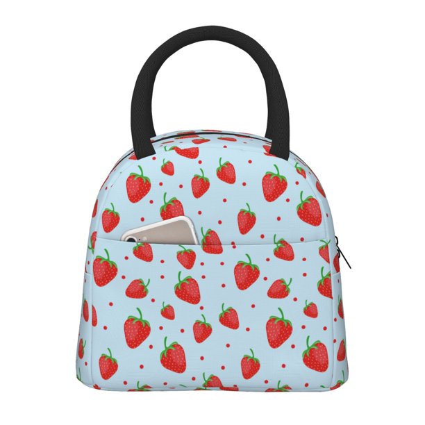 Fotbe Strawberry Bolsa de Almuerzo con Estampado, Lonchera Aislada, Contenedor de Comida Reutilizable Tipo Cooler a Prueba de Fugas