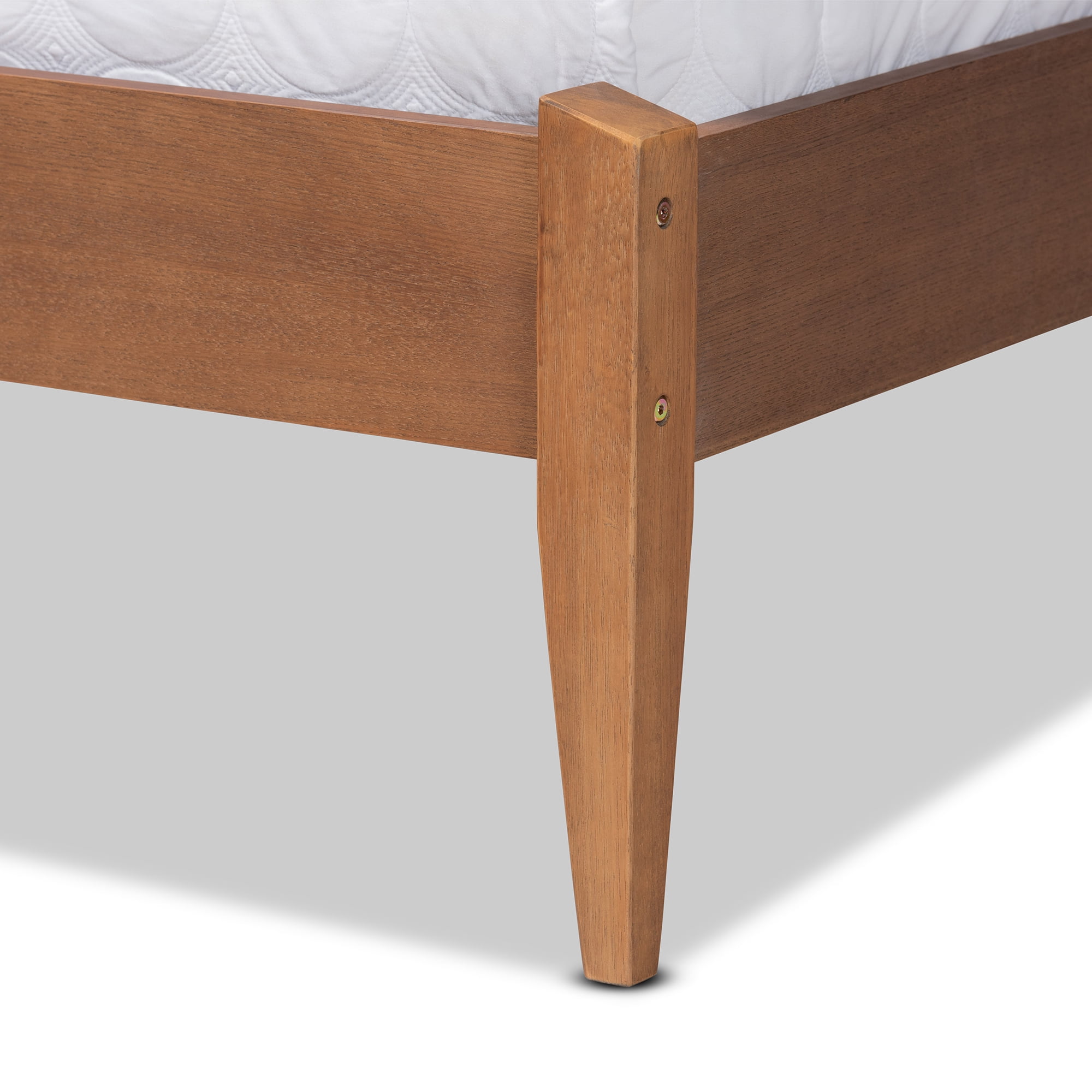 Baxton Studio Lenora Mid-Century Modern Grey Fabric Upholstered and Walnut Brown Finished Wood King Size Platform Bed