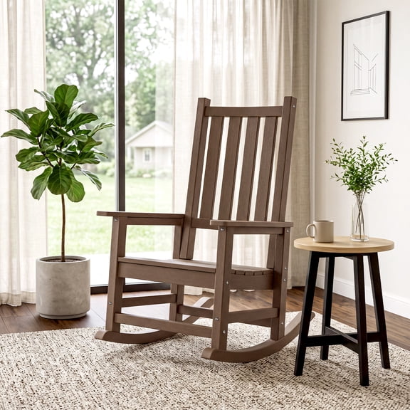 GONICHA HDPE Outdoor Rocking Chair, Oversized All Weather Porch Rockers for Patio & Garden, Brown