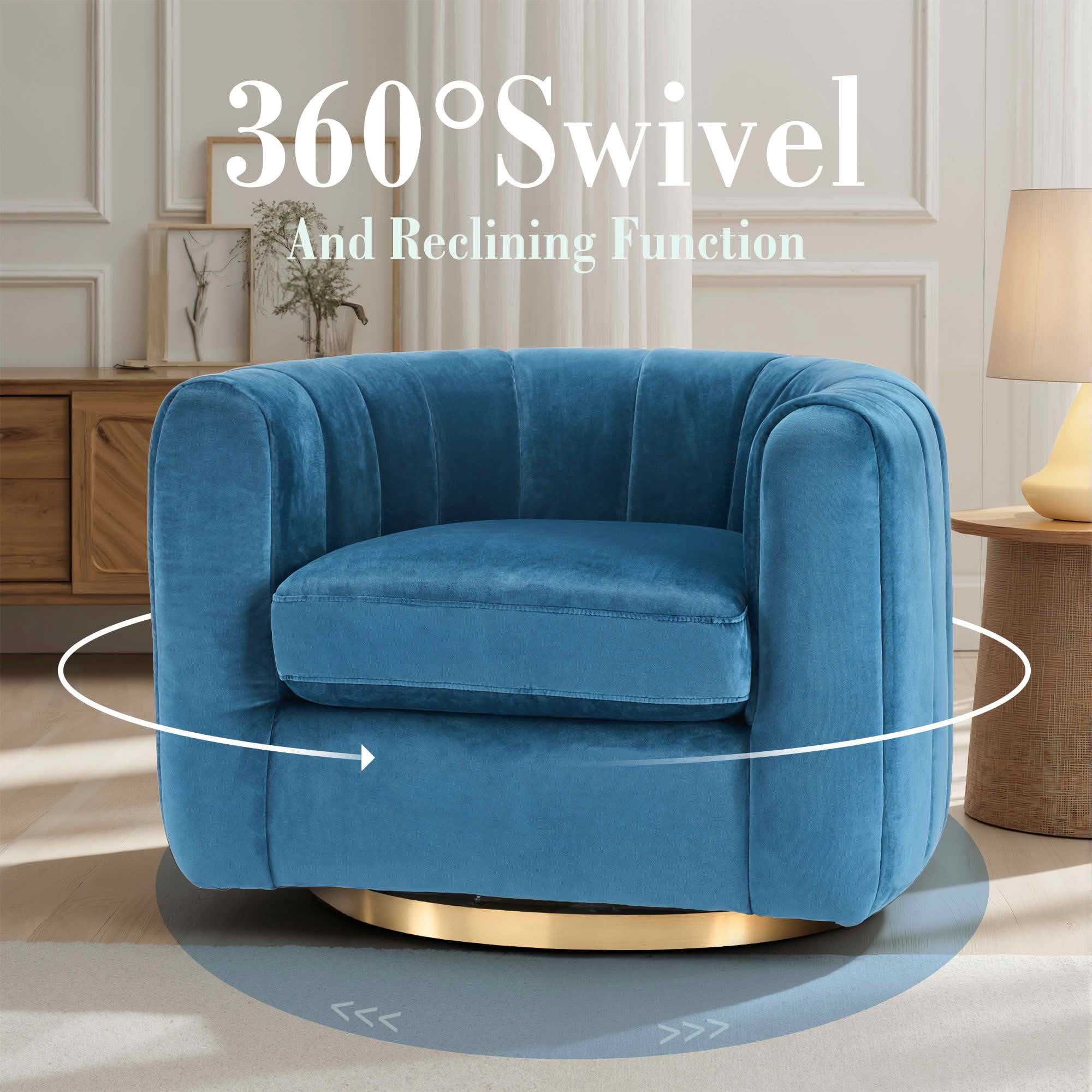 MAYEERTY Single‑Seat Rotary Sofa, Velvet Fabric Upholstered 360 Degree Swivel Accent Chair for Living Room Bedroom