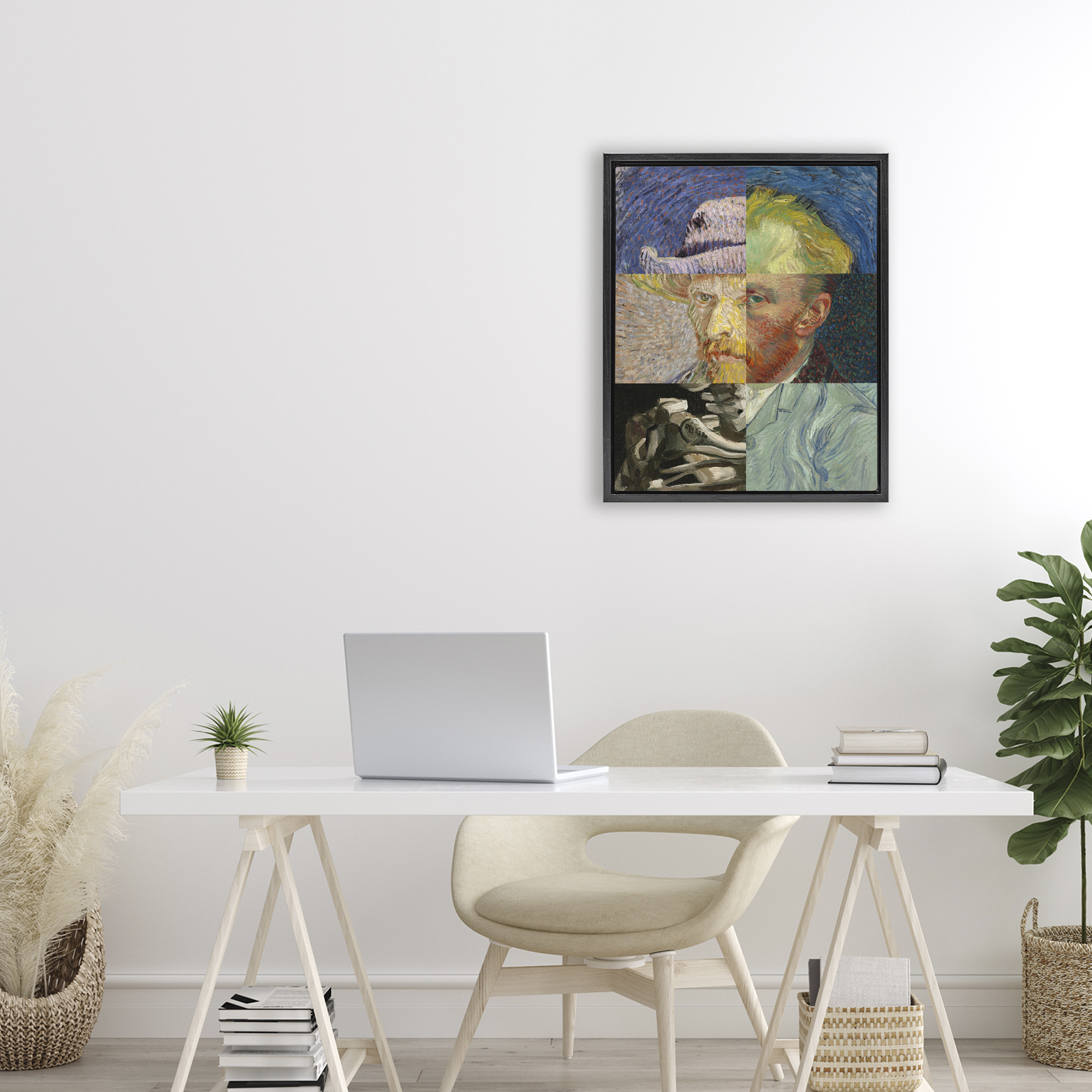 Collaged Van Gogh Portraits Black Framed Floater Canvas Wall Art, design by Masters Redux
