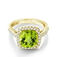 thumbnail image 2 of Gem Stone King 3.00 Ct Cushion Checkerboard Green Peridot White Created Sapphire 18K Yellow Gold Plated Silver Ring, 2 of 6
