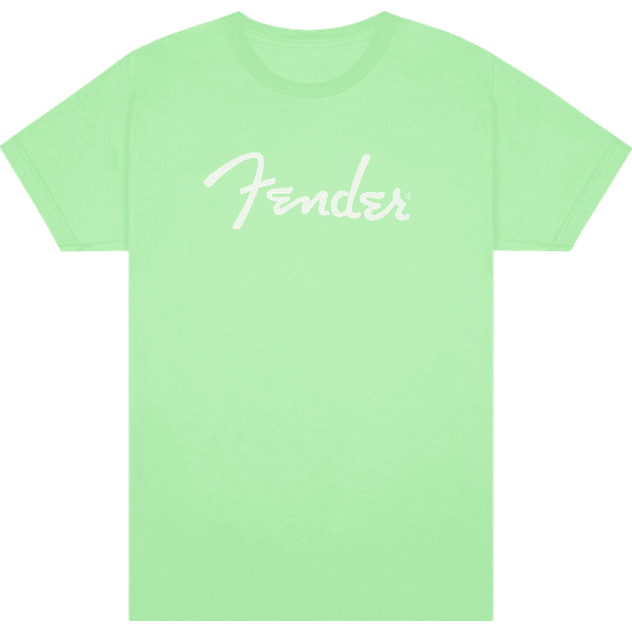 Genuine Fender Spaghetti Logo Surf Green T-Shirt 100% Cotton Size Large