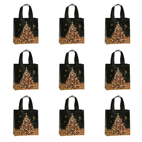 9" Christmas Gift Bags Bulk 9Pack - Christmas Gift Bags with Handle Reusable Non-Woven Presents Wrapping for Holiday Xmas Shopping Tote Bags Christmas Bags for Gifts Party Supplies