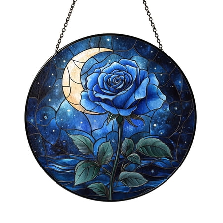 Night Sky Rose Stained Glass Suncatcher for Window Decor Mystical Flower Gift Idea