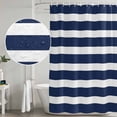 thumbnail image 4 of Polyester Fabric Navy Blue Stripe Shower Curtain, Modern Simple Geometric White Striped Waterproof Bathtub Curtain Bathroom Decor Set with Hooks 36 x 72 Inches, 4 of 6