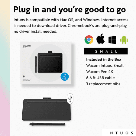 Wacom Intuos Graphics Drawing Tablet, 3 Bonus Software Included, 7.9x 6.3, Black, Small (CTL4100)