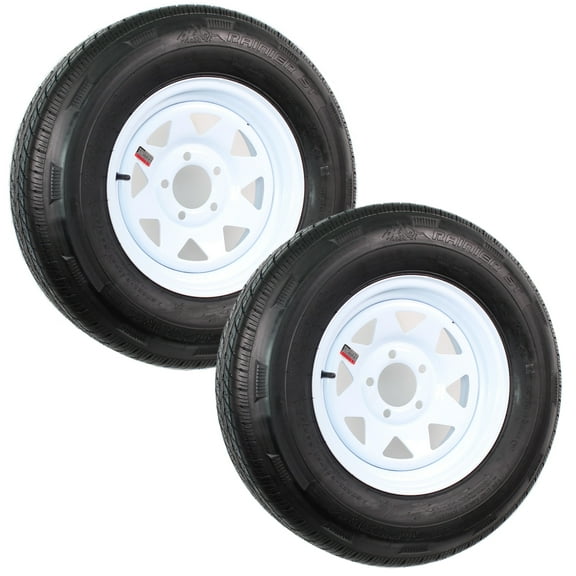 eCustomrim 2-Pk Radial Trailer Tire On Rim ST205/75R14 Load D 14" 5 Lug Spoke Wheel White