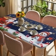 thumbnail image 3 of Navy Blue Christmas Table Cloths for 6 Foot Rectangle Tables, Santa Snowman Xmas Gifts Snowflake Winter Patio Waterproof Elastic Fitted Tablecloths, Washable Rectangular Table Cover for Camping, 3 of 8