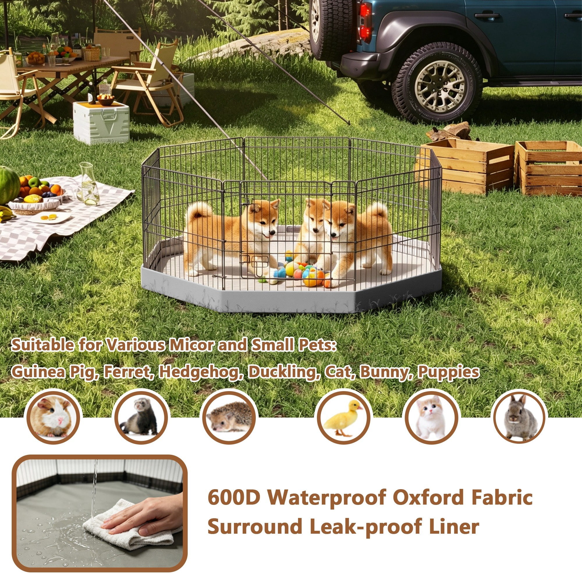 24 Inch 8 Panels Metal Dog Playpen with 600D Waterproof Bottom Pad, Black