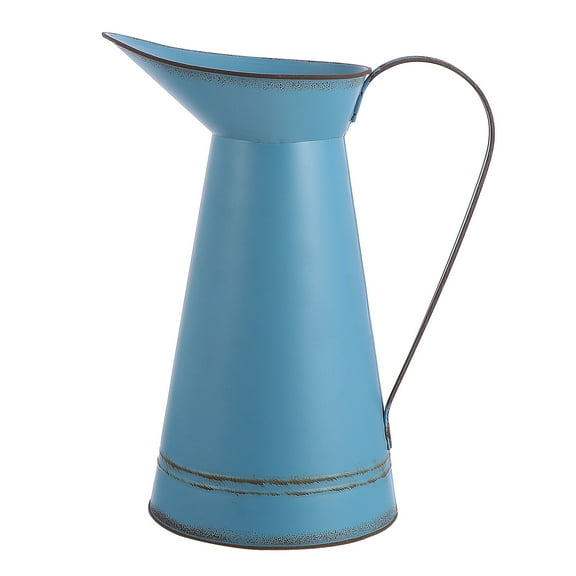 Kuyiluo Rustic Metal Flower Pitcher for Home Decor - 22cm Sky-blue