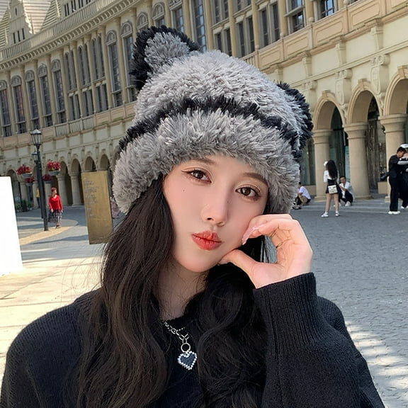Idoravan Winter Hats for Women Clearance Women's Winter Cute Plush Warm Ear Protection Hat Gray